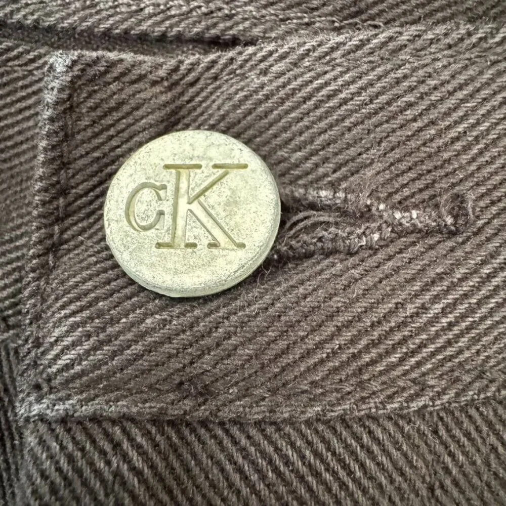 90s Vintage Calvin Klein Blackest Black Silver Tone Button Fly Straight Jeans